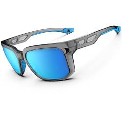 Sonnenbrille für Herren und Damen, polarisierte Sport-Sonnenbrille, 100% UV-Schutz, flexibel, leicht, TR90-Rahmen, Sonnenbrille, Fahren, Angeln, Golf, Mattklares Grau und Eisblau von HAAYOT