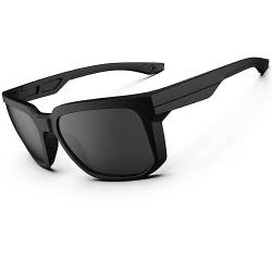 Sonnenbrille für Herren und Damen, polarisierte Sport-Sonnenbrille, 100% UV-Schutz, flexibel, leicht, TR90-Rahmen, Sonnenbrille, Fahren, Angeln, Golf, Mattschwarz und Grau von HAAYOT