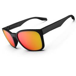 Sonnenbrille für Herren und Damen, polarisierte Sport-Sonnenbrille, leicht, langlebig, flexibel, TR90-Rahmen, 100% UV-Schutz, Sonnenbrille, Angeln, Fahren, Laufen, Mattschwarz und Orange von HAAYOT