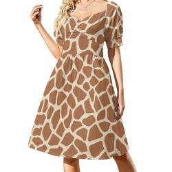 HABXNJF Damenkleid mit V-Ausschnitt, Puffärmel, Giraffenmuster, Tier-Sommerkleid, Damenkleider, Giraffen-Muster, X-Small von HABXNJF