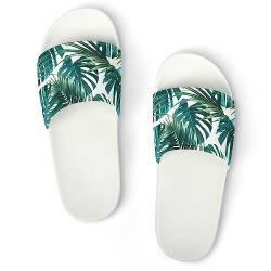 HABXNJF Duschpantoffeln, Palmblatt und Monstera Slider für Männer und Frauen, rutschfeste Slides für Indoor, Outdoor, Weiße Palmenblätter und Monstera, 40 2/3 EU von HABXNJF