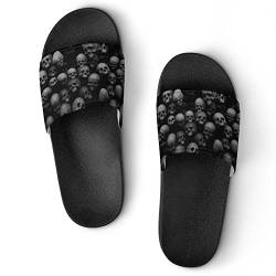 HABXNJF Duschpantoffeln, Schwarz Totenkopf Kopf Slider für Männer und Frauen, rutschfeste Slides für Indoor, Outdoor, Schwarz , 39 EU von HABXNJF