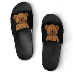 HABXNJF Duschpantoffeln Teddybär Sliders für Damen und Herren rutschfeste Slides, Schwarzer Teddybär, 37 1/3 EU von HABXNJF