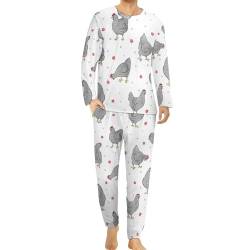 HABXNJF Herren Rundhals Schlafanzug Set, Niedlicher Huhn Schlafanzug für Männer, Herren Pyjama mit Taschen, Süßes Huhn, XL von HABXNJF