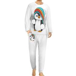 HABXNJF Herren Rundhals Schlafanzug Set, Niedlicher Pinguin Schlafanzug für Männer, Herren Pyjama mit Taschen, Süßer Pinguin, M von HABXNJF