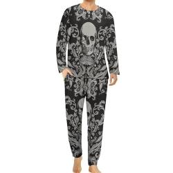 HABXNJF Herren Schlafanzug mit Rundhalsausschnitt, schwarzer Totenkopf-Pyjama für Männer, Herren-Pyjama mit Taschen, Schwarzer Totenkopf, M von HABXNJF