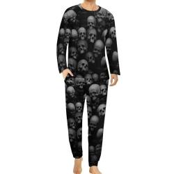 HABXNJF Herren Schlafanzug mit Rundhalsausschnitt, schwarzer Totenkopf-Pyjama für Männer, Herren-Pyjama mit Taschen, Totenkopfkopf, XXL von HABXNJF