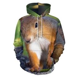 HABXNJF Kapuzen-Sweatshirt, niedliches Eichhörnchen-Hoodie, modischer Kapuzenpullover mit Tasche für Herren und Damen, Süßes Eichhörnchen, XXL von HABXNJF