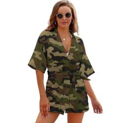 HABXNJF Kurze Damen-Bademäntel, Armee-Camouflage-Morgenmantel, V-Ausschnitt, Nachthemd für Bad, Party, Strand, Armee Camouflage, 38 von HABXNJF