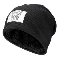 HABXNJF Slouch Beanie Mütze Französische Bulldogge Beanie Mütze Skull Cap für Winter Herren Damen, schwarz-Französische Bulldogge, One size von HABXNJF