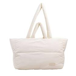 HACODAN Große Puffy Tote Bag für Frauen, leichte gesteppte Baumwolle gepolsterte Umhängetasche, Daunenpuffer Handtasche Tasche, Weiss/opulenter Garten von HACODAN