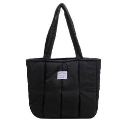 HACODAN Puffer Tote Bag Gesteppte Puffy Bag für Frauen Geldbörse Messenger Handtaschen Daunen Gepolsterte Schulter Laptop Tasche, Schwarz von HACODAN