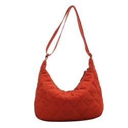Puffer Tote Bag Fashion Quilted Crossbody Bag for Women Puffy Purse Messenger Handtaschen Shoulder Bag, Orange, rot von HACODAN