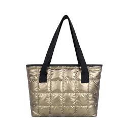 Puffer Tote Bag Gesteppte Crossbody Tasche für Frauen Puffy Geldbörse Große Laptop Handtaschen Daunen Gepolsterte Umhängetasche, Gold von HACODAN