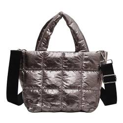 Puffy Tote Bag für Frauen, leichte gesteppte Baumwolle gepolsterte Umhängetasche, Daunenhandtasche, Crossbody-Tasche, GRAU von HACODAN