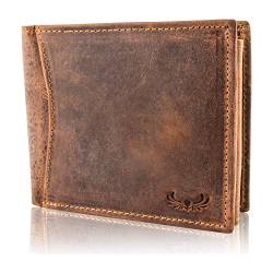 HAFEID Geldbörse mit RFID Schutz - Klassisches Portemonnaie - Geldbeutel aus echtem Büffel Leder - Portmonee für Herren Vintage (Braun) von HAFEID
