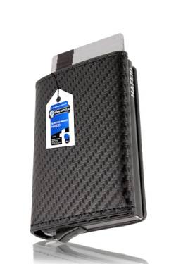 HAFEID Magnet Wallet Slim - Kartenetui mit RFID Schutz - Portemonnaie mit Münzfach und Scheinfach - Kreditkartenetui und Geldbeutel - Geldbörse für Damen und Herren - Mini Portmonee Carbon von HAFEID