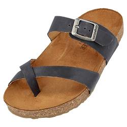 HAFLINGER Bio Juno Leder Pantolette Sandale Korkfußbett Unisex Blau (Country Marine 1722), Gr 39 von HAFLINGER