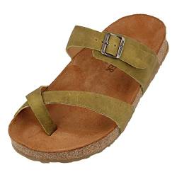 HAFLINGER Bio Juno Leder Pantolette Sandale Korkfußbett Unisex Grün (Country Oliv 1659), Gr 40 von HAFLINGER