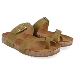 HAFLINGER Bio Juno Leder Pantolette Sandale Korkfußbett Unisex Grün (Country Oliv 1725), Gr 44 von HAFLINGER