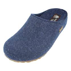 HAFLINGER Grizzly Michl Filzpantoffel Hausschuh mit Gummisohle Jeans, Gr. 47 von HAFLINGER