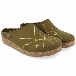 HAFLINGER Grizzly Mikado Filzpantoffeln mit Gummisohle Unisex Grün (Olivgrün 116), Gr. 42 von HAFLINGER