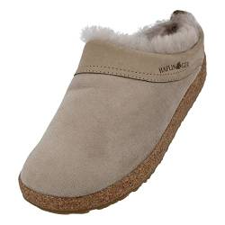 HAFLINGER Lammfellclog Snowbird Filzpantoffel Hausschuh Beige (Sahara 50), Gr 40 von HAFLINGER