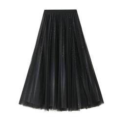 Damen A-Linie Tüll Party Dinner Tutu Rock dehnbarer hoch taillierter ausgestellter Rock Schirmmütze (Black One Size) von HAFNFUE