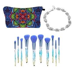 Make-up-Tasche mit 10 Lidschatten-Make-up-Pinseln mit Armbändern für Frauen, Blumen-Kosmetiktaschen, Reißverschlusstasche, große Kapazität, Cord-Make-up-Tasche (A) von HAFNFUE