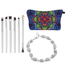 Make-up-Tasche mit 6 Lidschatten-Make-up-Pinseln mit Armbändern für Frauen, Blumen-Kosmetiktaschen, Reißverschlusstasche, große Kapazität von HAFNFUE