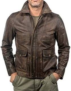 Vintage Braun Indiana Jones Lederjacke Raiders of The Lost Ark Indiana Jones Leder Distressed-Jacke Harrison Ford American Bomber Ledermantel Gr. M, braun von HAFSAH