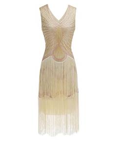 HAHAEMMA 1920s Kleid Damen Pfau Muster Flapper Charleston Kleid Gatsby Pailletten Quasten Saum Cocktail Flapper Abschlussball Kleid(AP,L) von HAHAEMMA