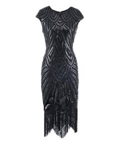 HAHAEMMA 1920s Kleid Damen Pfau Muster Flapper Charleston Kleid Gatsby Pailletten Quasten Saum Cocktail Flapper Abschlussball Kleid（BL1,2XL） von HAHAEMMA