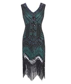 HAHAEMMA 1920s Kleid Damen Pfau Muster Flapper Charleston Kleid Gatsby Pailletten Quasten Saum Cocktail Flapper Abschlussball Kleid（GR1,XL） von HAHAEMMA