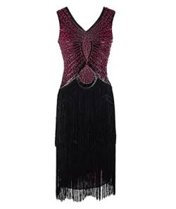 HAHAEMMA 1920s Kleid Damen Pfau Muster Flapper Charleston Kleid Gatsby Pailletten Quasten Saum Cocktail Flapper Abschlussball Kleid(RE,XL) von HAHAEMMA