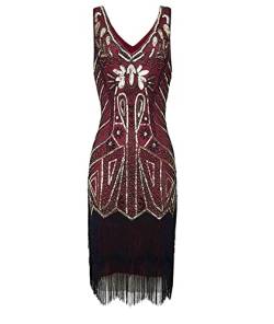 HAHAEMMA 1920s Kleid mit Zubehör Damen Pfau Muster Flapper Charleston Kleid Gatsby Pailletten Quasten Saum Cocktail Flapper Abschlussball Kleid（RE1,M） von HAHAEMMA