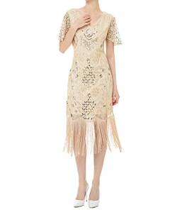 HAHAEMMA 1920s Vintage Kleid Damen Flapper Charleston Kleid Gatsby Pailletten Quasten Saum Cocktail Flapper Abschlussballkleid Abendkleid Cocktail Party Kostüm Kleid（AP,L） von HAHAEMMA