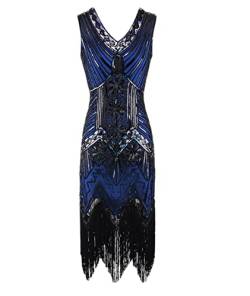 HAHAEMMA 1920s Vintage Kleid Damen Flapper Charleston Kleid Gatsby Pailletten Quasten Saum Cocktail Flapper Abschlussballkleid Abendkleid Cocktail Party Kostüm Kleid（BE1,2XL） von HAHAEMMA