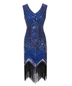 HAHAEMMA 1920s Vintage Kleid Damen Flapper Charleston Kleid Gatsby Pailletten Quasten Saum Cocktail Flapper Abschlussballkleid Abendkleid Cocktail Party Kostüm Kleid（BE2,M） von HAHAEMMA