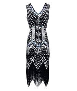 HAHAEMMA 1920s Vintage Kleid Damen Flapper Charleston Kleid Gatsby Pailletten Quasten Saum Cocktail Flapper Abschlussballkleid Abendkleid Cocktail Party Kostüm Kleid（BL1,2XL） von HAHAEMMA