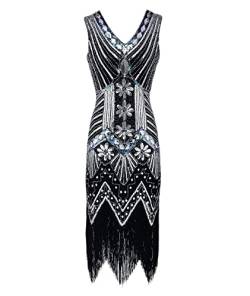 HAHAEMMA 1920s Vintage Kleid Damen Flapper Charleston Kleid Gatsby Pailletten Quasten Saum Cocktail Flapper Abschlussballkleid Abendkleid Cocktail Party Kostüm Kleid（BL1,M） von HAHAEMMA