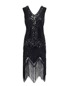 HAHAEMMA 1920s Vintage Kleid Damen Flapper Charleston Kleid Gatsby Pailletten Quasten Saum Cocktail Flapper Abschlussballkleid Abendkleid Cocktail Party Kostüm Kleid（BL2,4XL） von HAHAEMMA