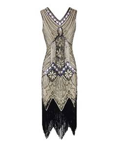 HAHAEMMA 1920s Vintage Kleid Damen Flapper Charleston Kleid Gatsby Pailletten Quasten Saum Cocktail Flapper Abschlussballkleid Abendkleid Cocktail Party Kostüm Kleid（GO2,L） von HAHAEMMA