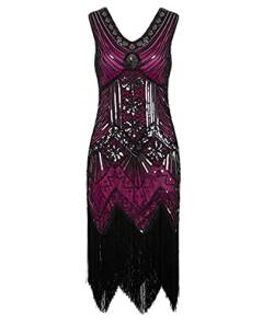 HAHAEMMA 1920s Vintage Kleid Damen Flapper Charleston Kleid Gatsby Pailletten Quasten Saum Cocktail Flapper Abschlussballkleid Abendkleid Cocktail Party Kostüm Kleid（RO,2XL） von HAHAEMMA