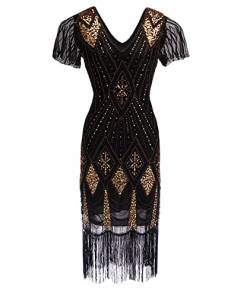 HAHAEMMA Damen 1920s Kleid Elegant Flapper Charleston Kleid Gatsby Pailletten Quasten Saum Cocktail Flapper Abschlussball Kleid（BL,XL） von HAHAEMMA