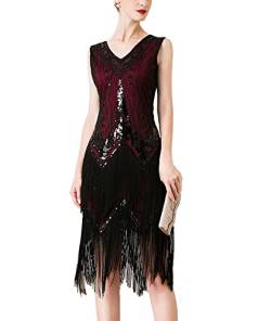 HAHAEMMA Damen 1920s Vintage Kleid Flapper Charleston Kleid Gatsby Pailletten Quasten Saum Cocktail Flapper Abschlussballkleid Abendkleid Cocktail Party Kostüm Kleid(23175 WR,M) von HAHAEMMA