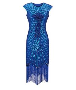 HAHAEMMA Damen 1920s Vintage Kleid Flapper Charleston Kleid Gatsby Pailletten Quasten Saum Cocktail Flapper Abschlussballkleid Abendkleid Cocktail Party Kostüm Kleid(23176 BE,L) von HAHAEMMA