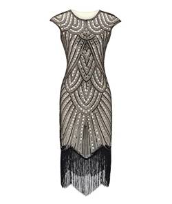 HAHAEMMA Damen 1920s Vintage Kleid Flapper Charleston Kleid Gatsby Pailletten Quasten Saum Cocktail Flapper Abschlussballkleid Abendkleid Cocktail Party Kostüm Kleid(23176 GO,M) von HAHAEMMA