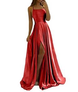 HAHAEMMA Damen Elegant Lange Ballkleider mit Satin A-Linie Backless Hochzeitskleid Abendkleider Neckholder Spaghetti Brautkleid Kleider Prinzessin Brautjungfer Kleid RE-XS von HAHAEMMA