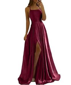 HAHAEMMA Damen Elegant Lange Ballkleider mit Satin A-Linie Backless Hochzeitskleid Abendkleider Neckholder Spaghetti Brautkleid Kleider Prinzessin Brautjungfer Kleid WR-S von HAHAEMMA